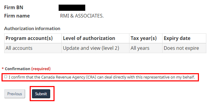 double check the authorization of representative details on the CRA website