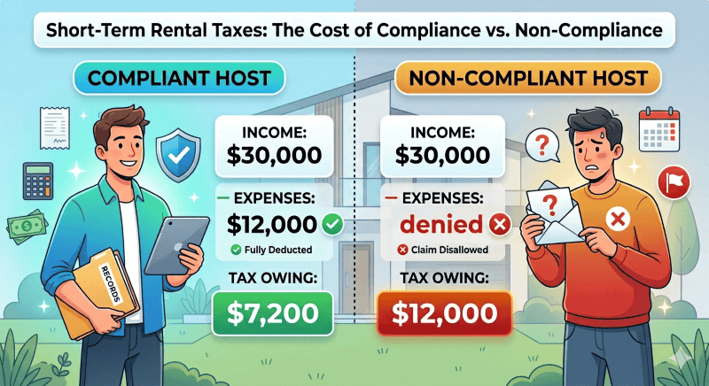 difference between compliant and non-compliant tax calculation for short term rentals